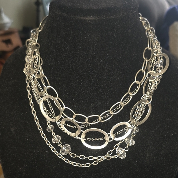 Cookie Lee Jewelry - Cookie Lee Multi-Layer Silver Necklace with Crystal Drops